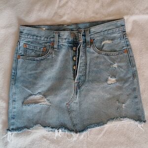 Levi's Big E Premium San Francisco Womens Denim Mini Buttonfly Skirt‎ Blue Sz 28